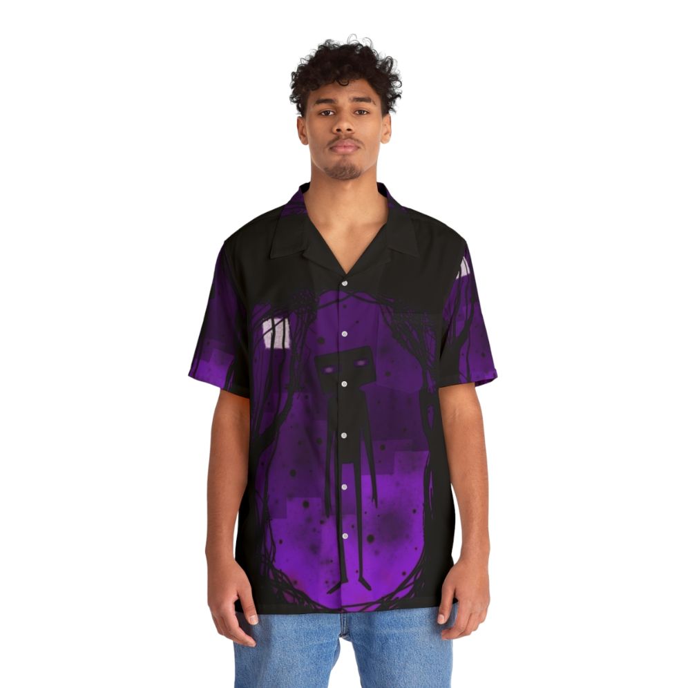 Enderman Hawaiian Shirt featuring a minimalist design for Minecraft fans - People Front