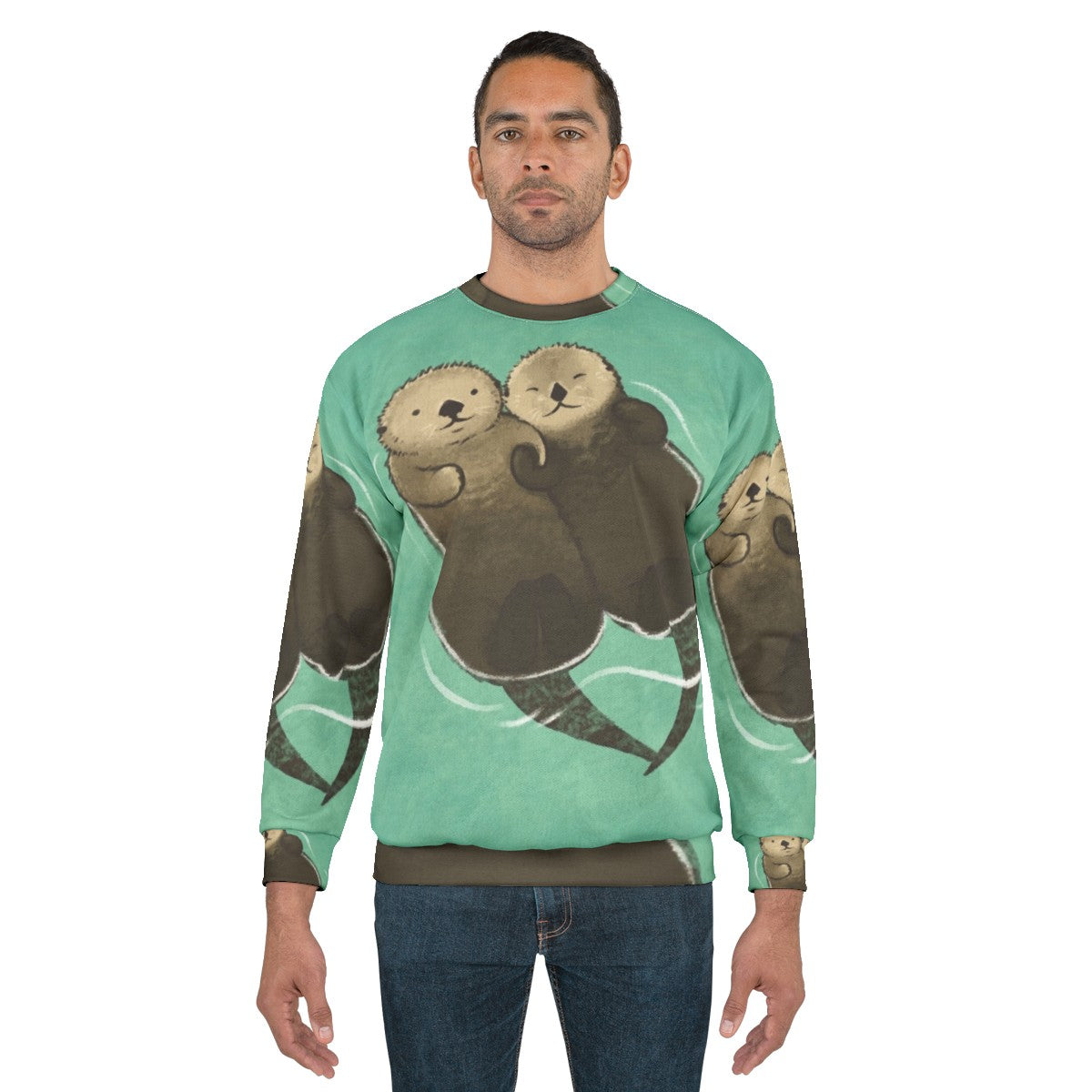 Significant otters holding hands printed on a cozy sweatshirt - men