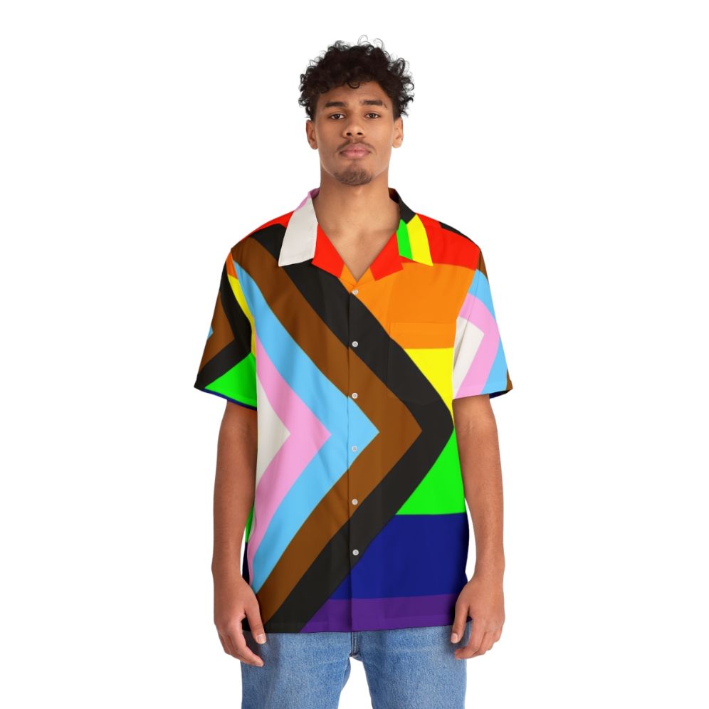 Inclusive Progress Pride Flag Hawaiian Shirt - People Front