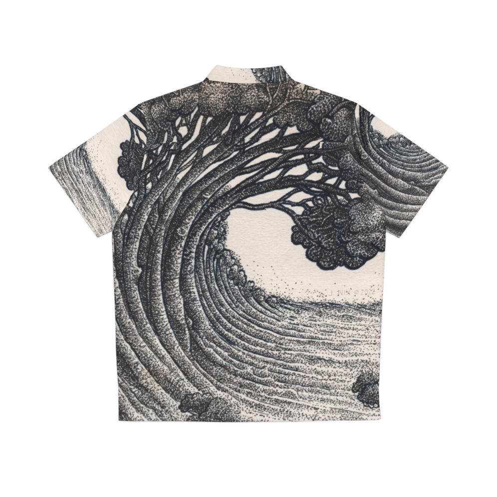 Tree Wave Hawaiian Shirt with nature inspired ink drawing print - Back