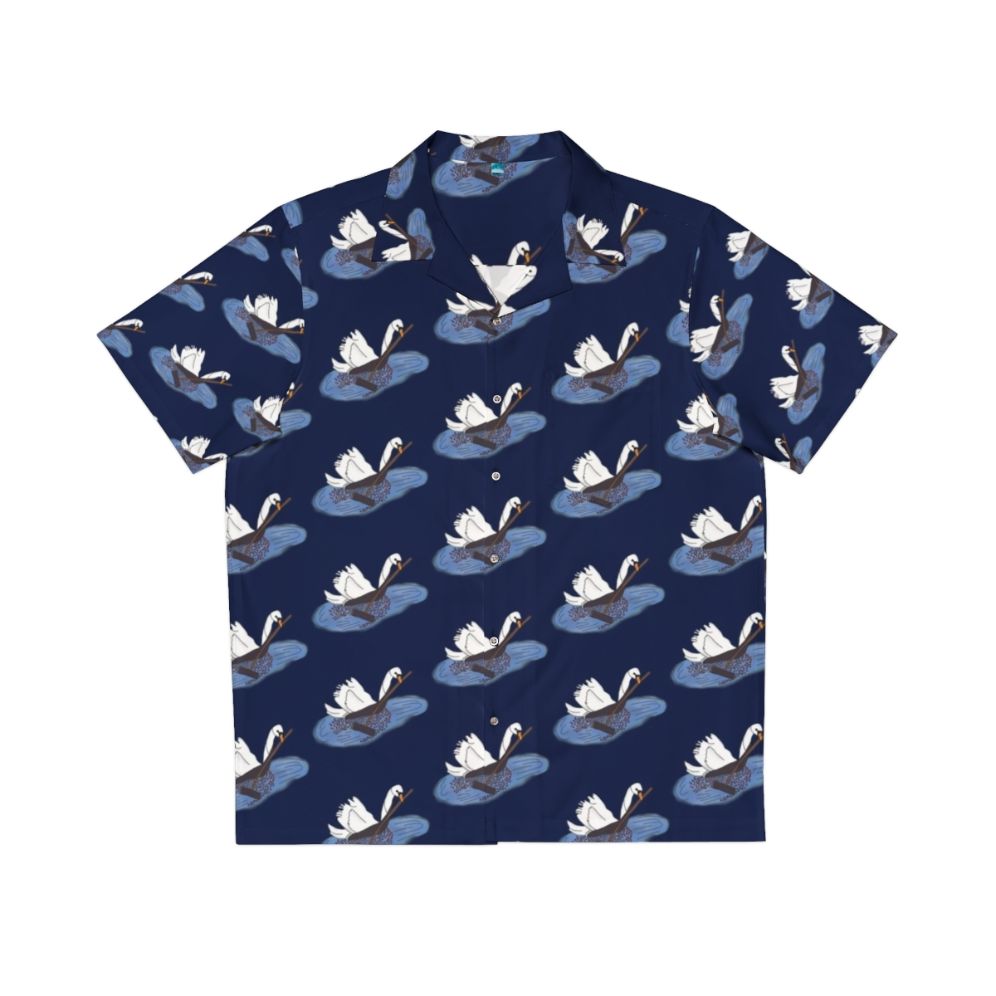 Farmer Swan Hawaiian Shirt with Cranberry Print