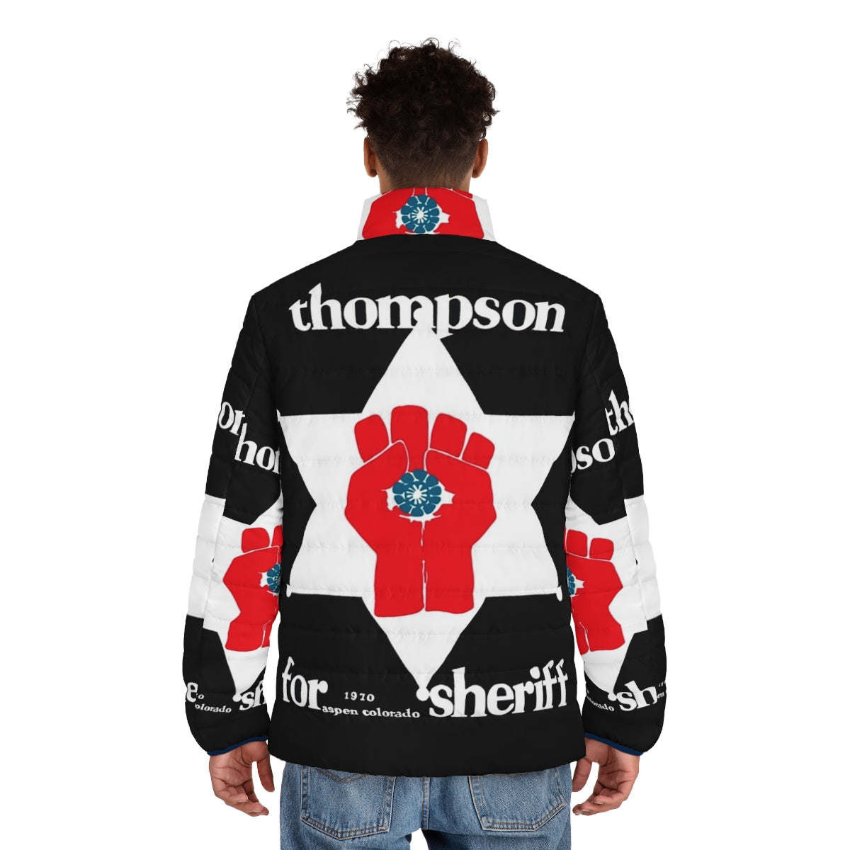 Hunter S Thompson Sheriff Puffer Jacket featuring psychedelic graphics - men back