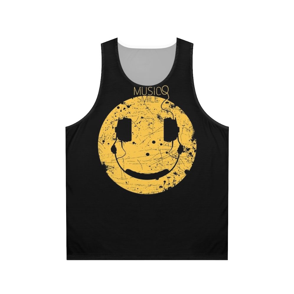 Unisex tank top with abstract music and smile design