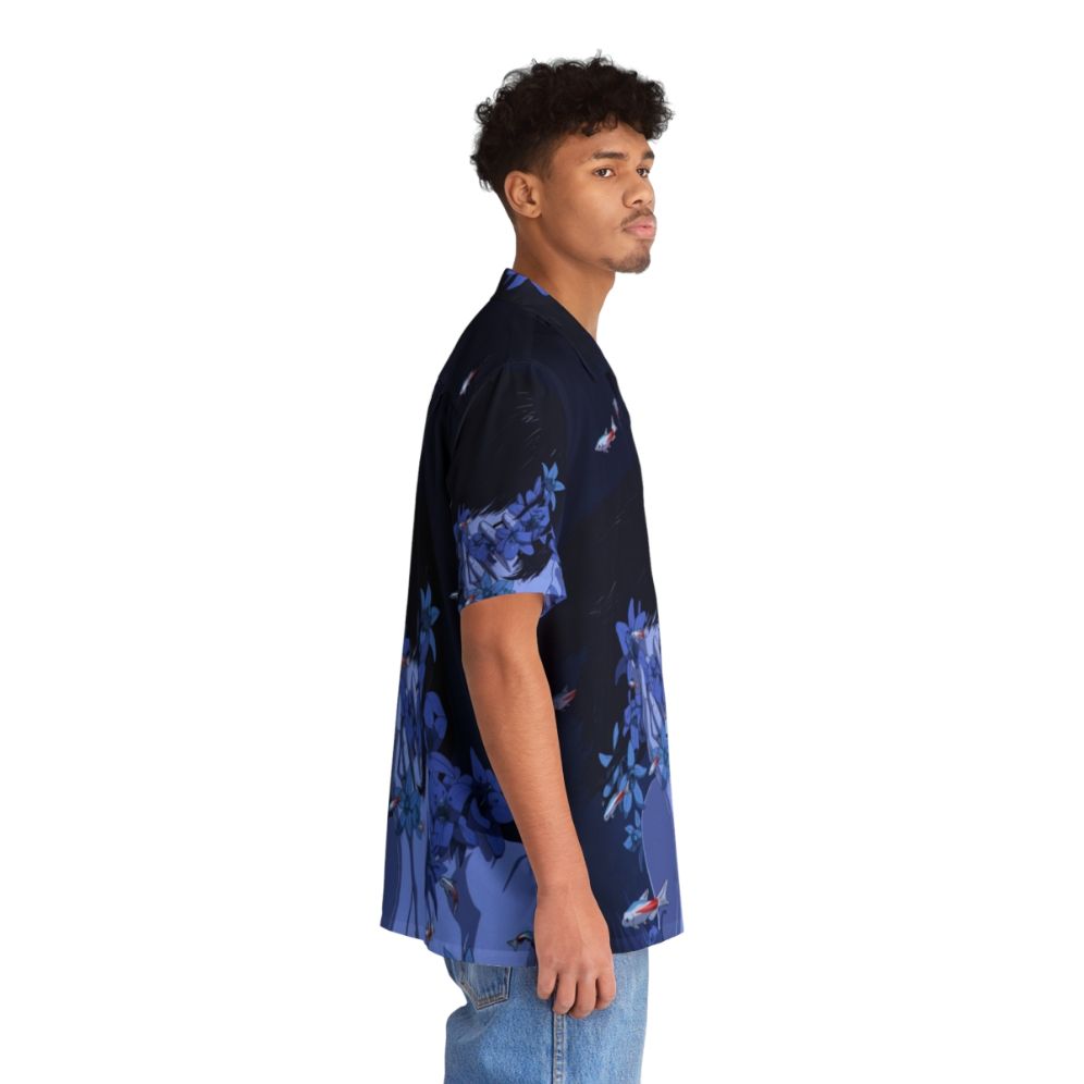 Retro blue Hawaiian shirt with anime and cartoon-inspired design - People Pight