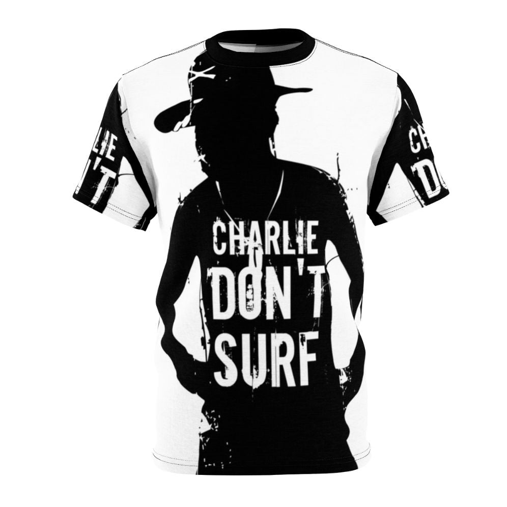 Vintage graphic t-shirt featuring the quote "Charlie Don't Surf" from the classic war movie Apocalypse Now