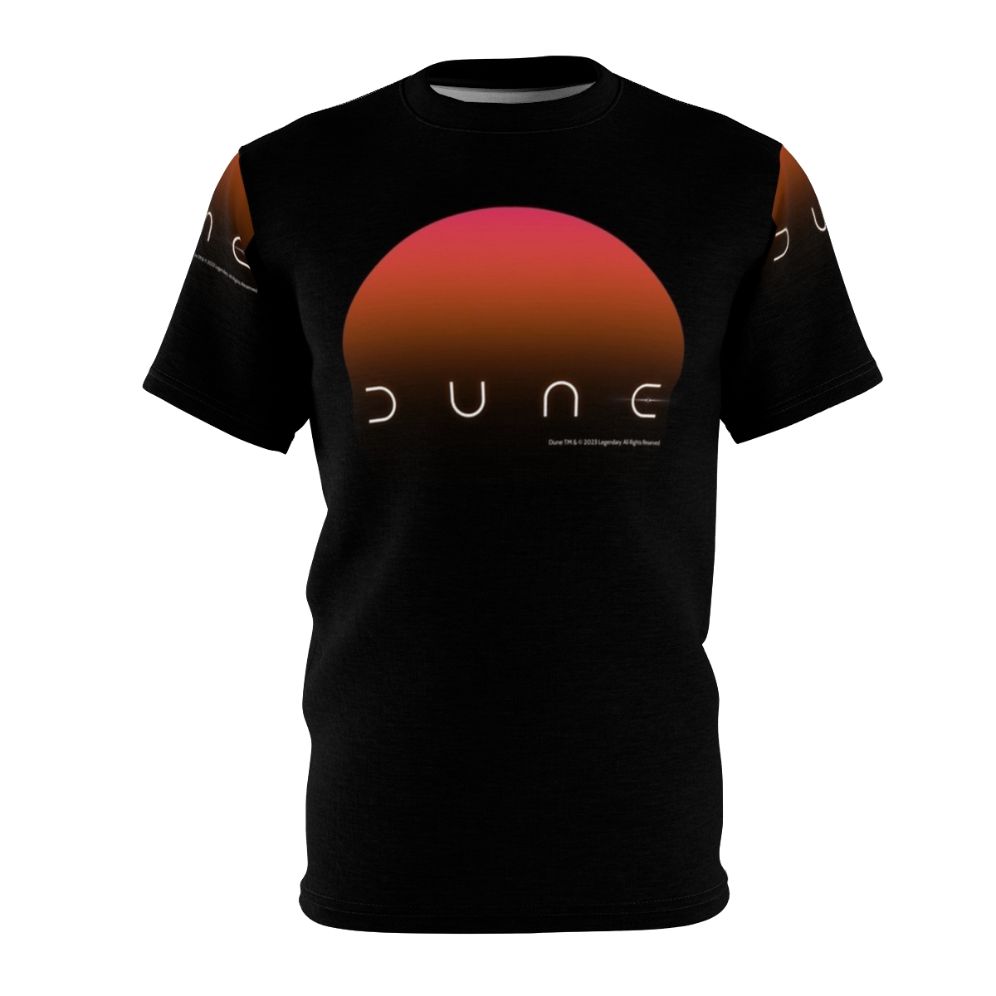 Artistic Dune-inspired desert planet and sandworm design on a t-shirt