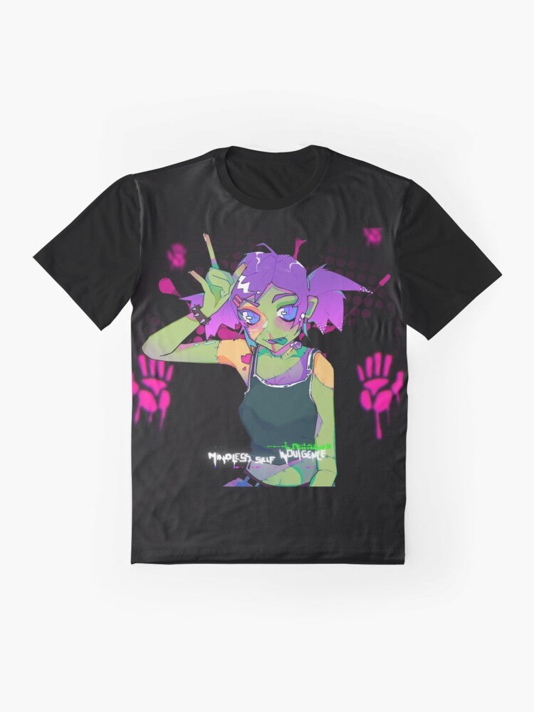 Mindless Self Indulgence anime aesthetic graphic t-shirt - Flat lay