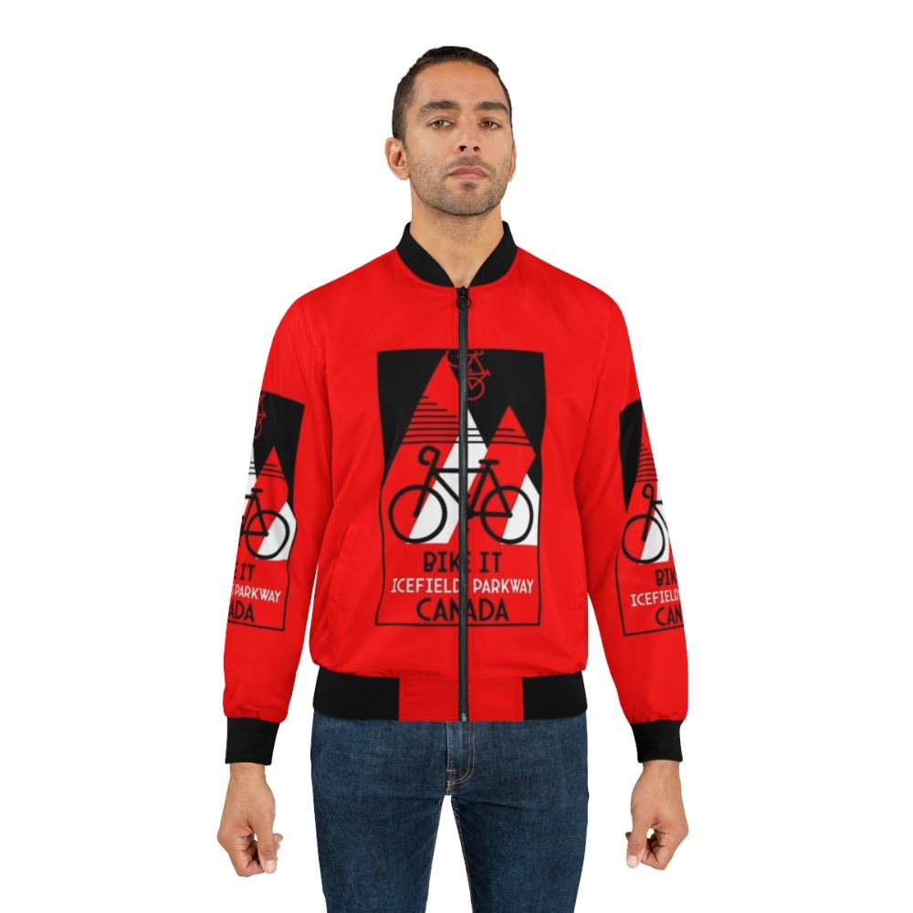 Cycling Icefields Parkway Alberta Canada Bomber Jacket - Outdoor Adventure Gear for Mountain Cycling in Canada - Lifestyle