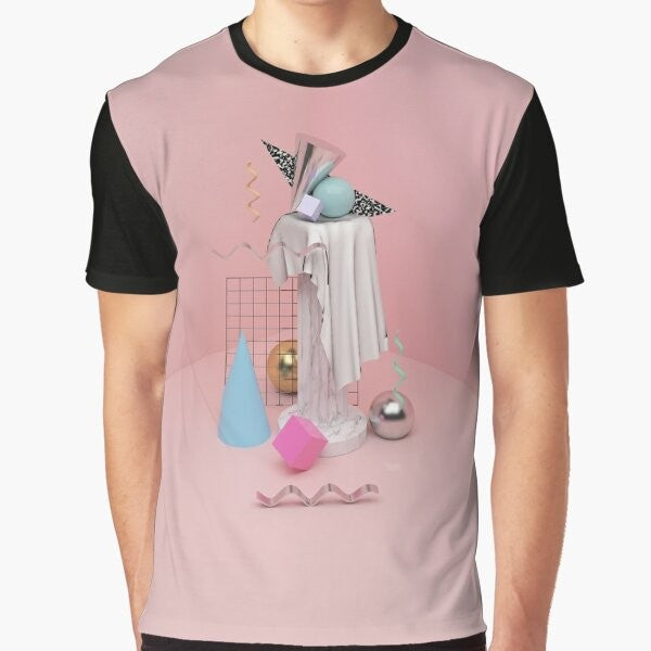 Colorful postmodern graphic t-shirt with abstract design