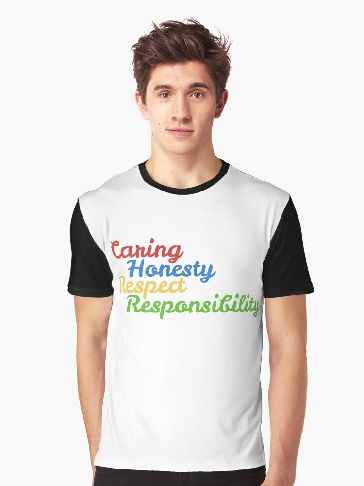 YMCA Core Values Graphic T-Shirt featuring the words "caring, honesty, respect, responsibility" - Men