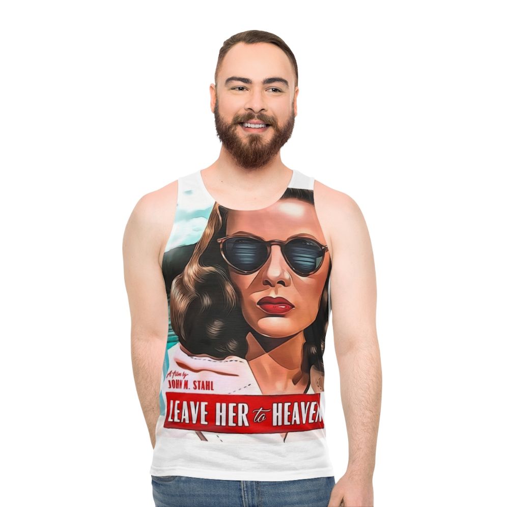 Unisex tank top featuring the vintage movie poster of "Leave Her to Heaven" starring Gene Tierney - men