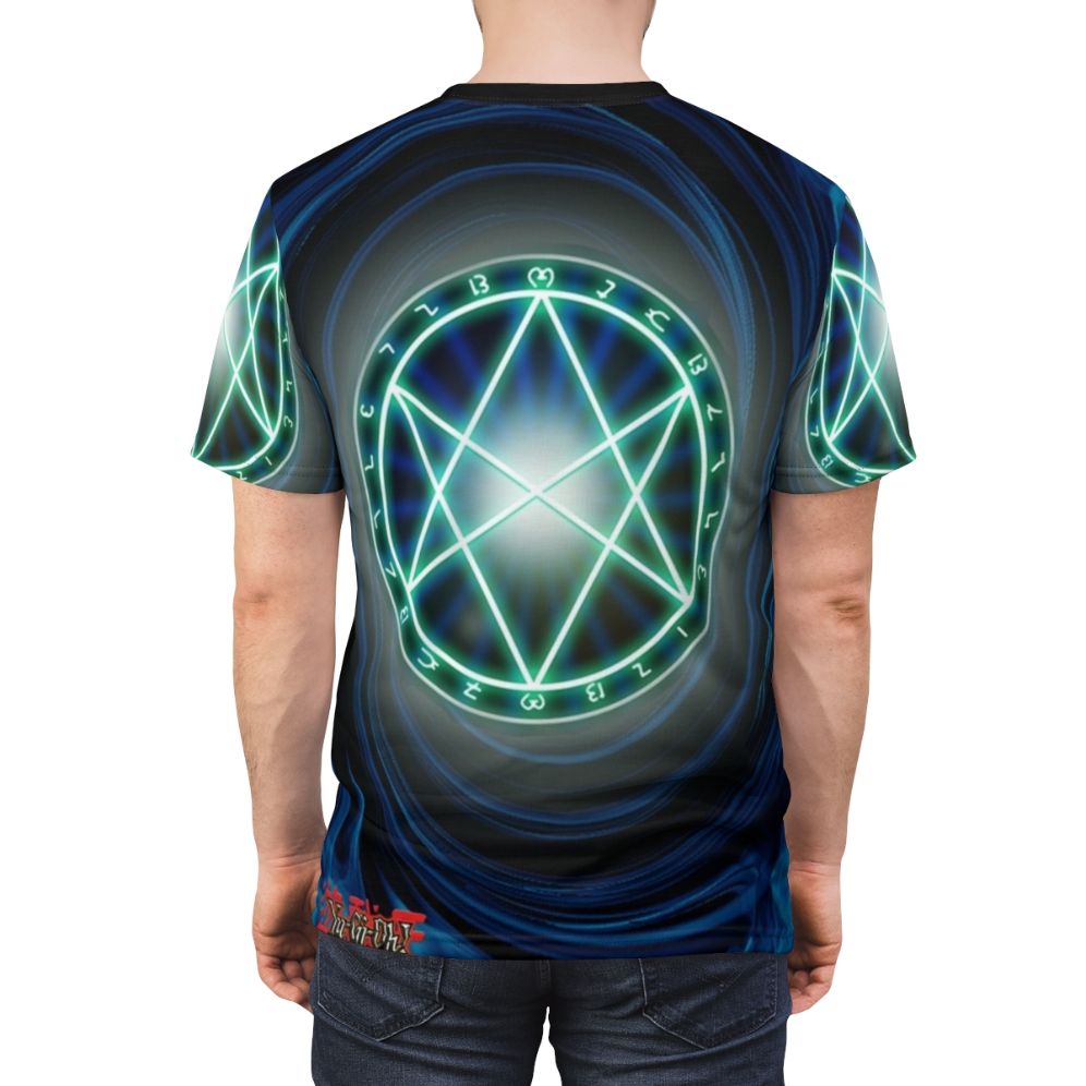 Anime-inspired Seal of Orichalcos t-shirt design featuring a fan-made interpretation of the iconic Yu-Gi-Oh! card - men back