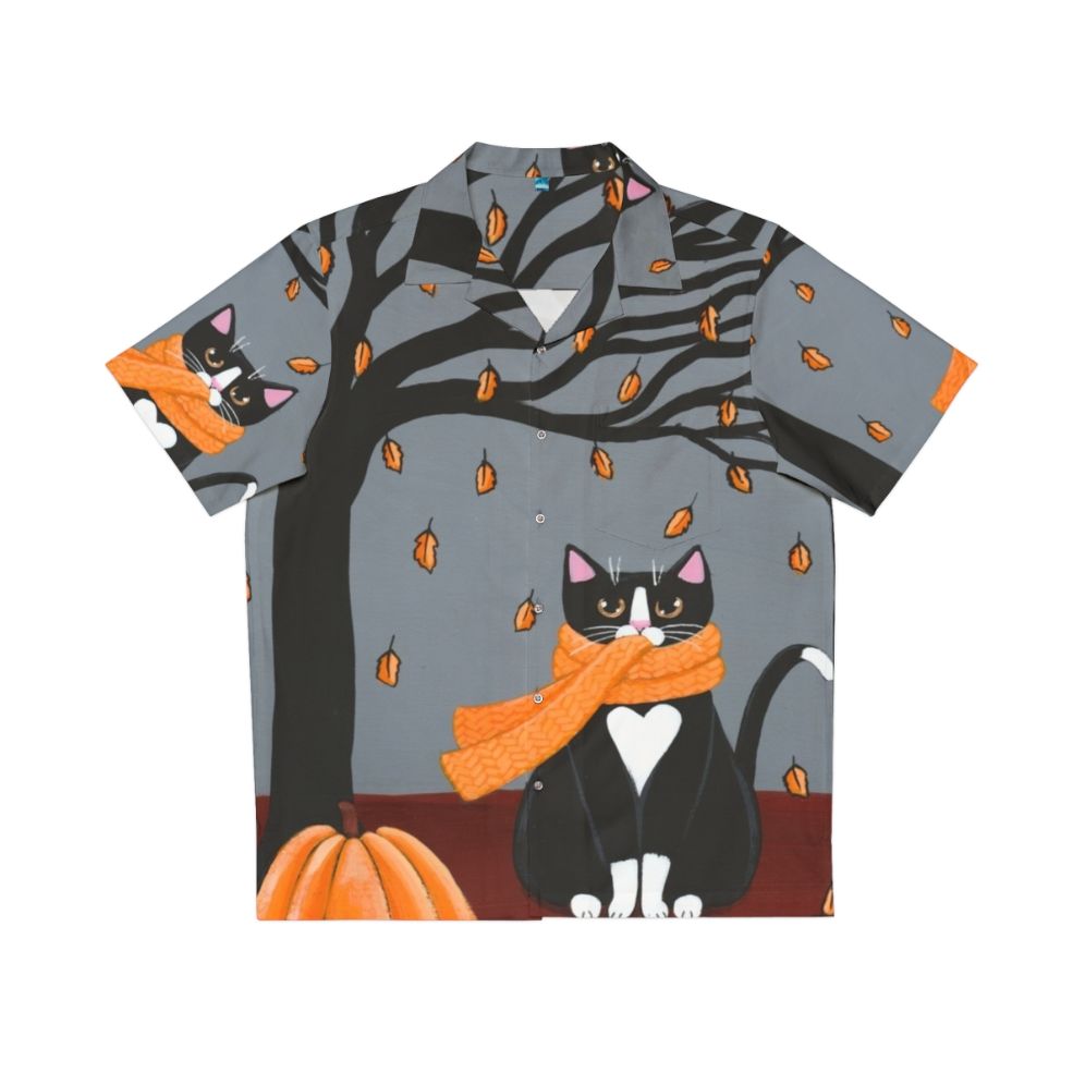 Autumn Tuxedo Cat Hawaiian Shirt