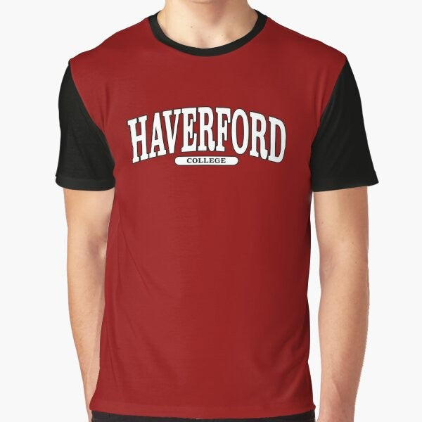 Haverford College Graphic T-Shirt featuring a curved serif font logo design