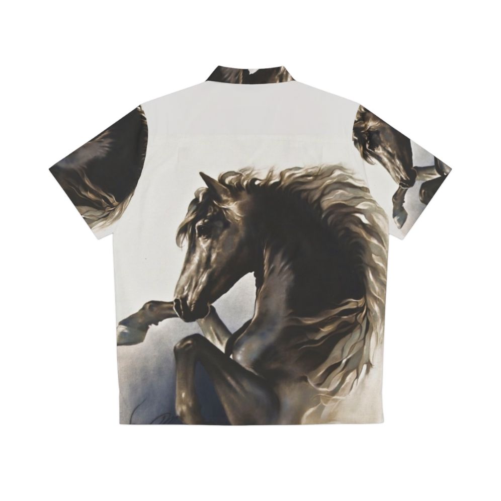 Black Fury Hawaiian Shirt with Majestic Black Stallion Print - Back