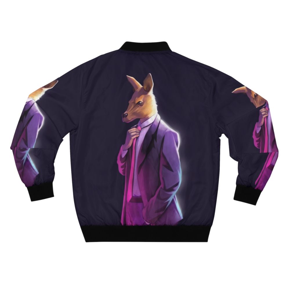 Atheism-inspired bomber jacket featuring a kangaroo (Roo) design and the "Atheism is Unstoppable" logo - Back