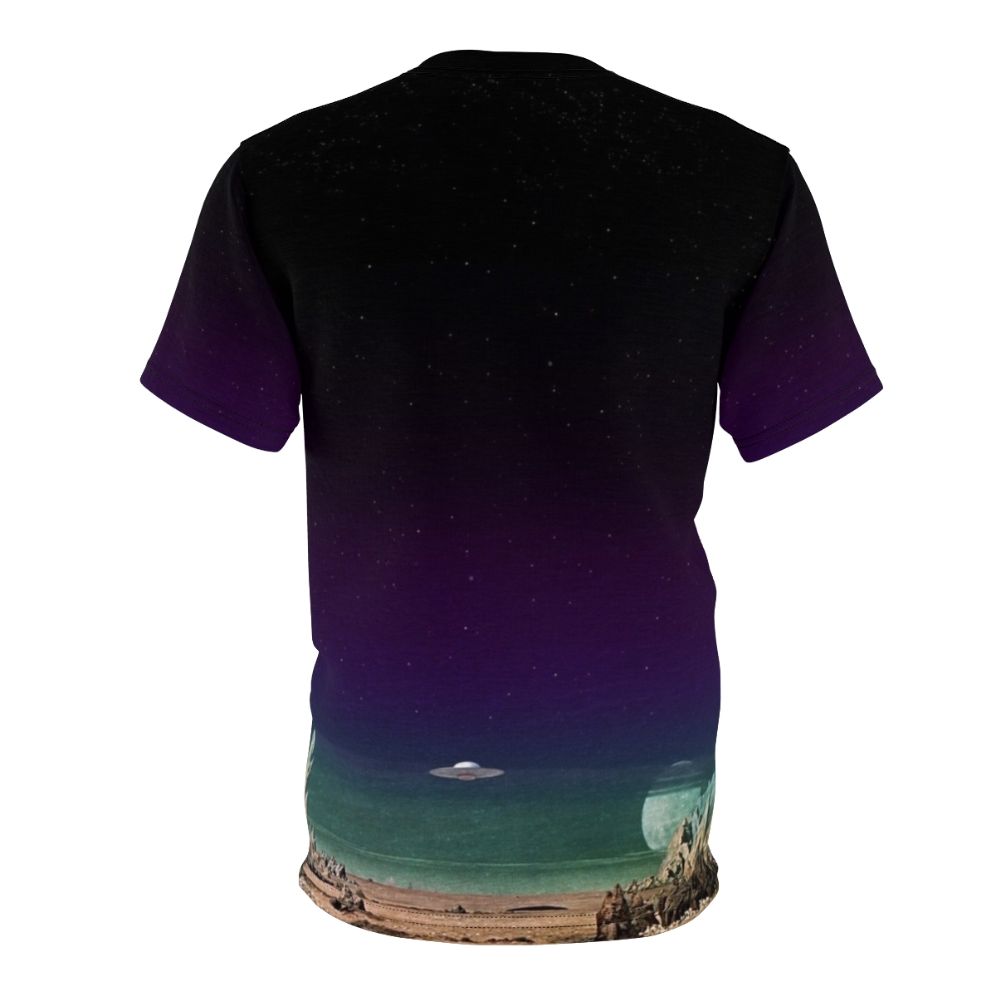 Futuristic sci-fi inspired t-shirt with retro space exploration graphics - Back