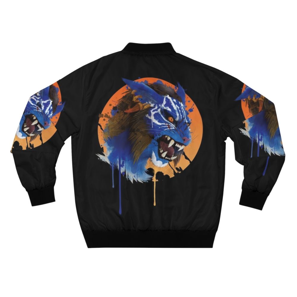 Inigo's Fury Bomber Jacket - A stylish and bold design for the gaming enthusiast, featuring a snarling Khajiit character. - Back