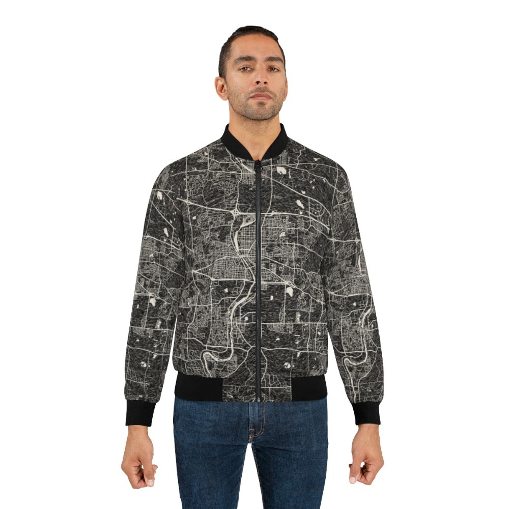 Elgin Illinois map bomber jacket with ink lines and graphic design - Lifestyle