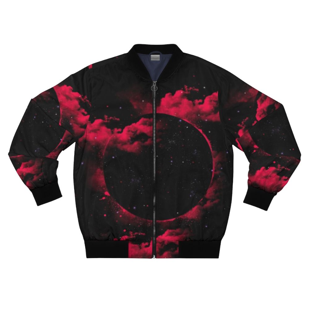 Black hole bomber jacket featuring a cosmic, space-inspired design