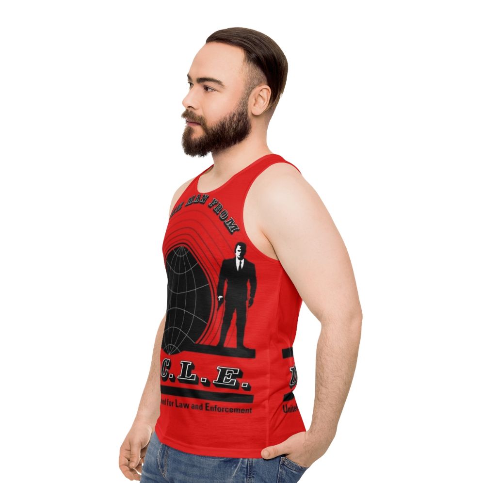 Unisex vintage-style tank top featuring "The Man from Uncle" logo - men side