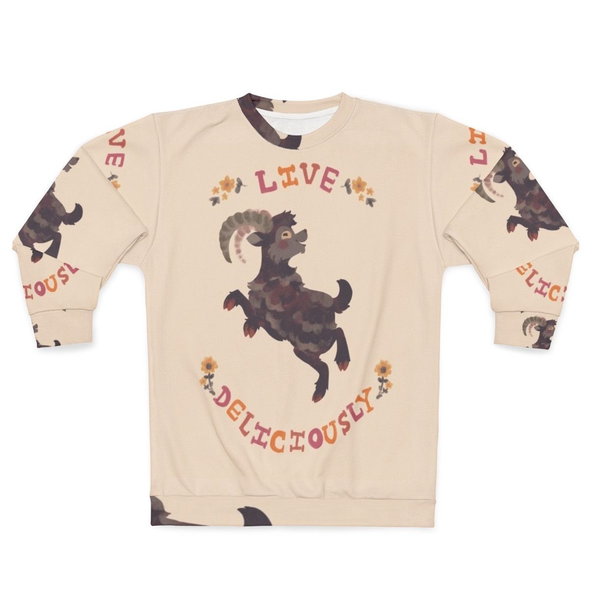 Live Deliciously Sweatshirt with Witch, Horror, and Halloween Imagery