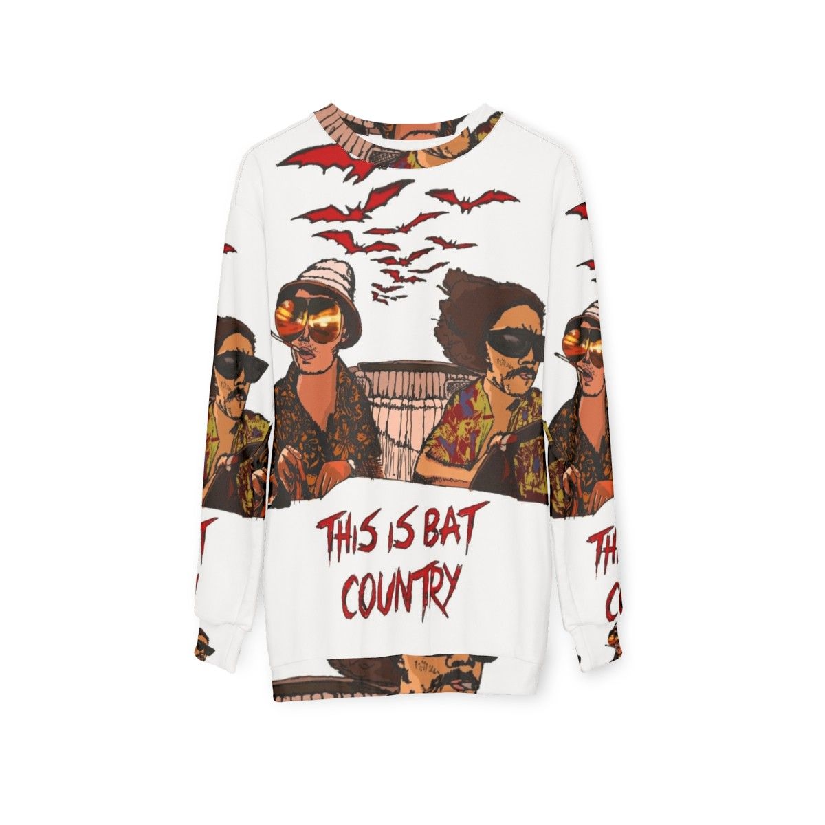 Bat Country Sweatshirt with Fear and Loathing in Las Vegas and Hunter S. Thompson inspired psychedelic design - hanging