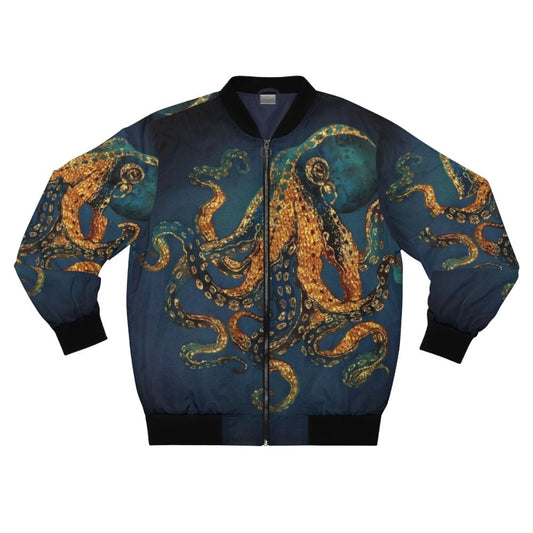 Watercolor octopus bomber jacket with abstract ocean design