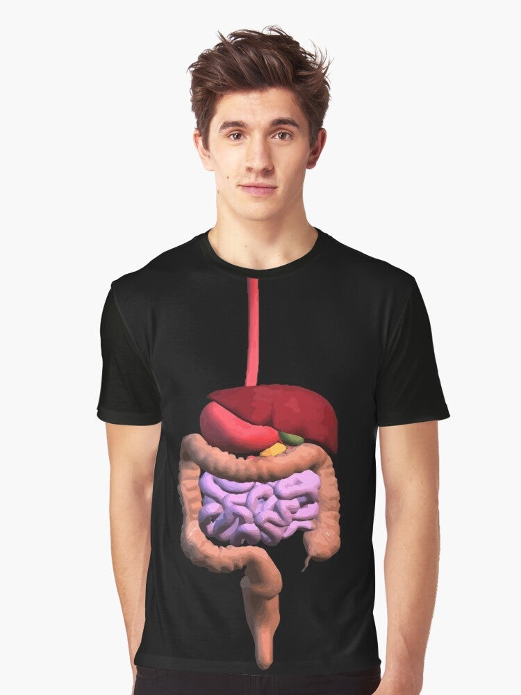 Illustration of the human digestive system on an eco-friendly graphic t-shirt - Men