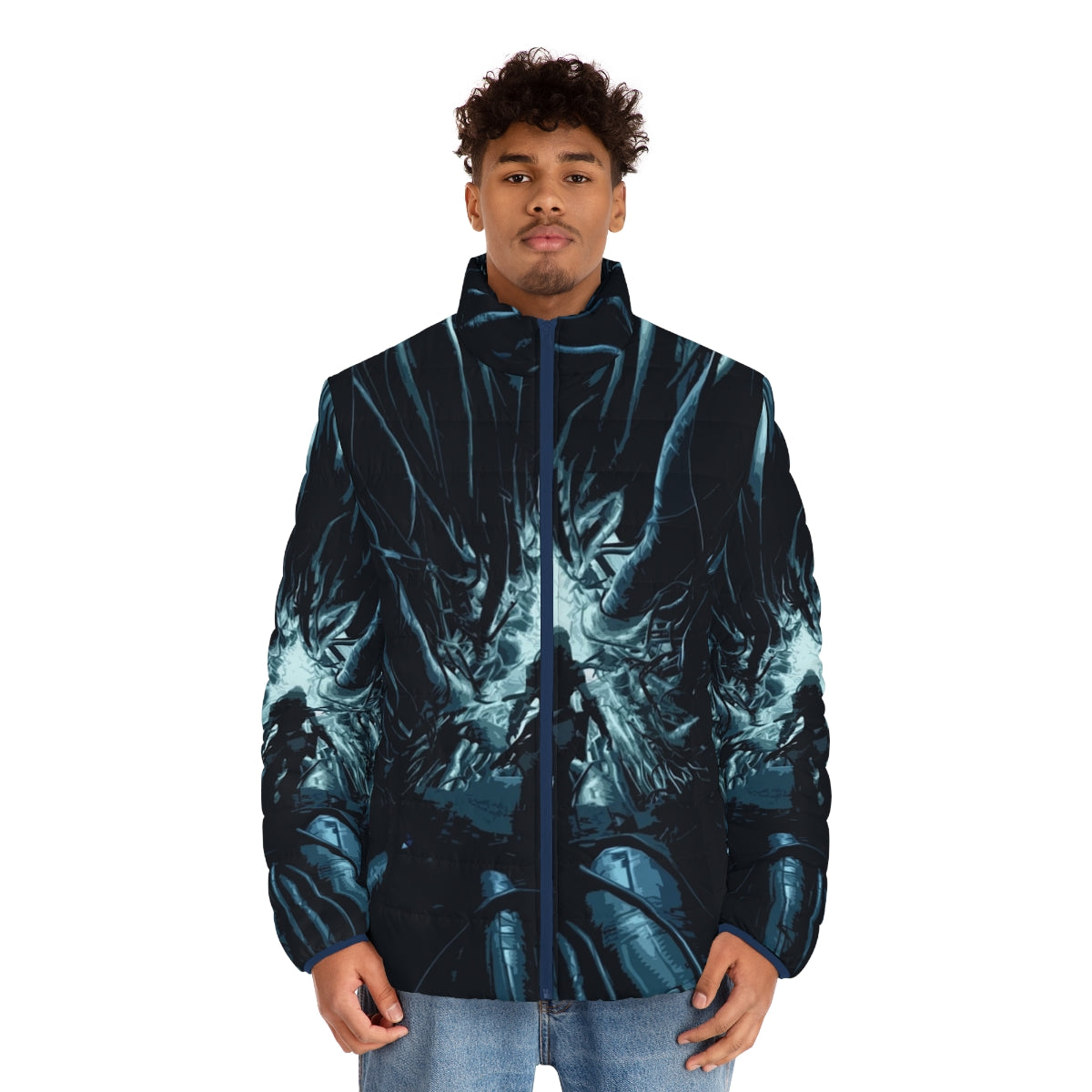 Horizon Zero Dawn Cauldron Puffer Jacket featuring a stylized mecha-inspired design - men front