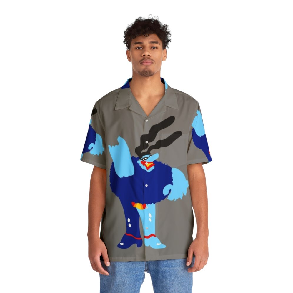 Classic blue hawaiian shirt with retro rock music and beatles inspired design - People Front