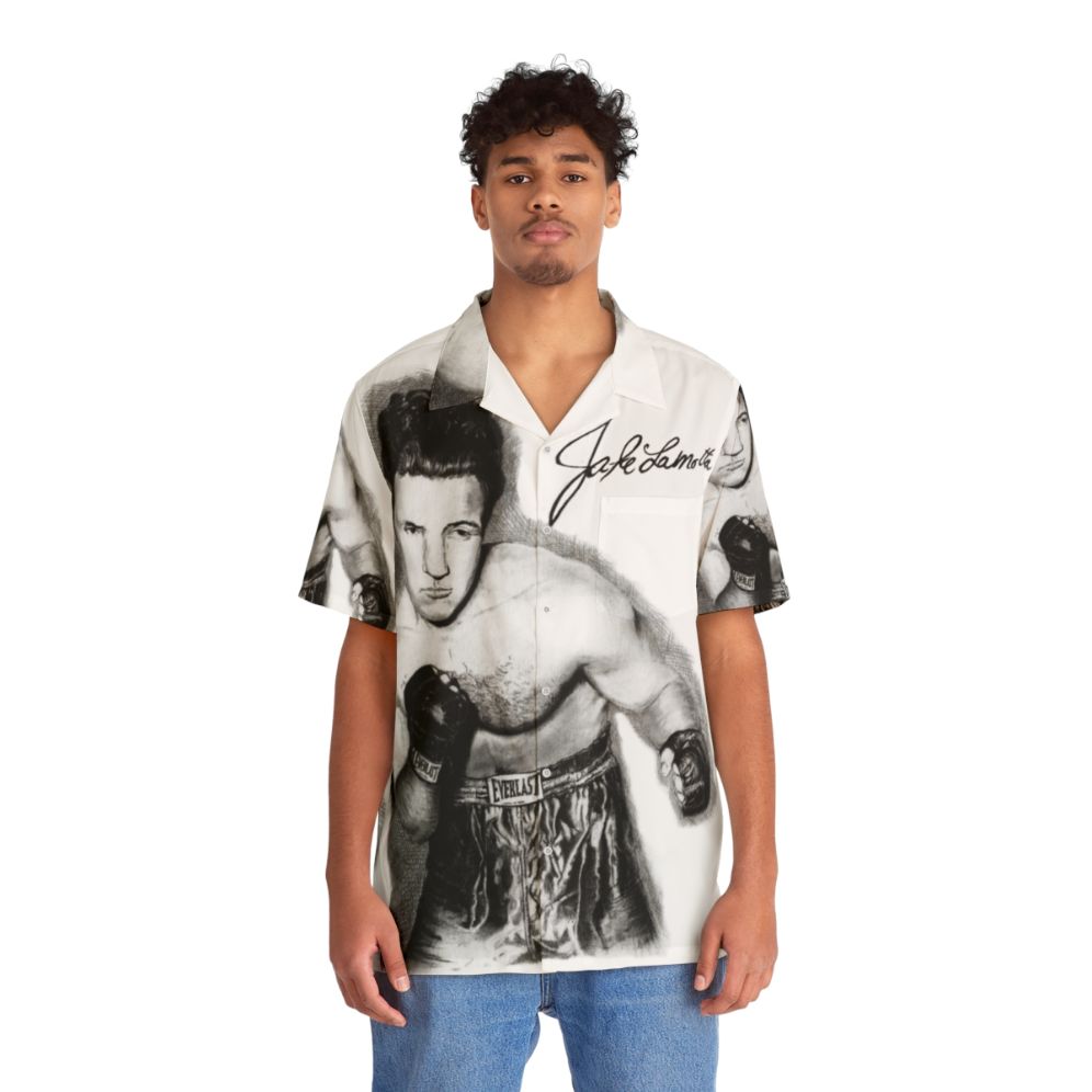 Vintage-style Hawaiian shirt with a raging bull and boxing design - People Front