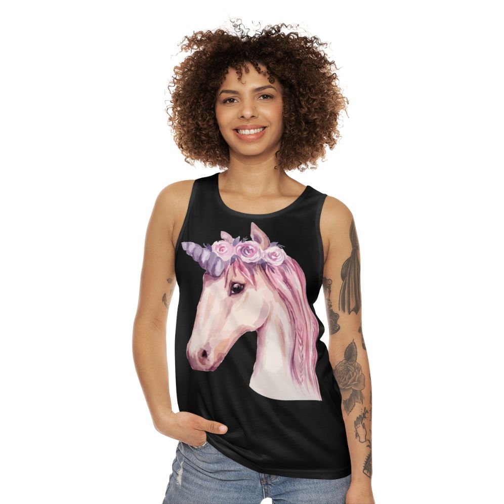 Watercolor pink unicorn unisex tank top - women