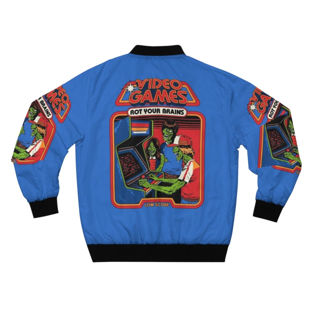 Retro video games bomber jacket with a vintage design and zombie brains theme - Back