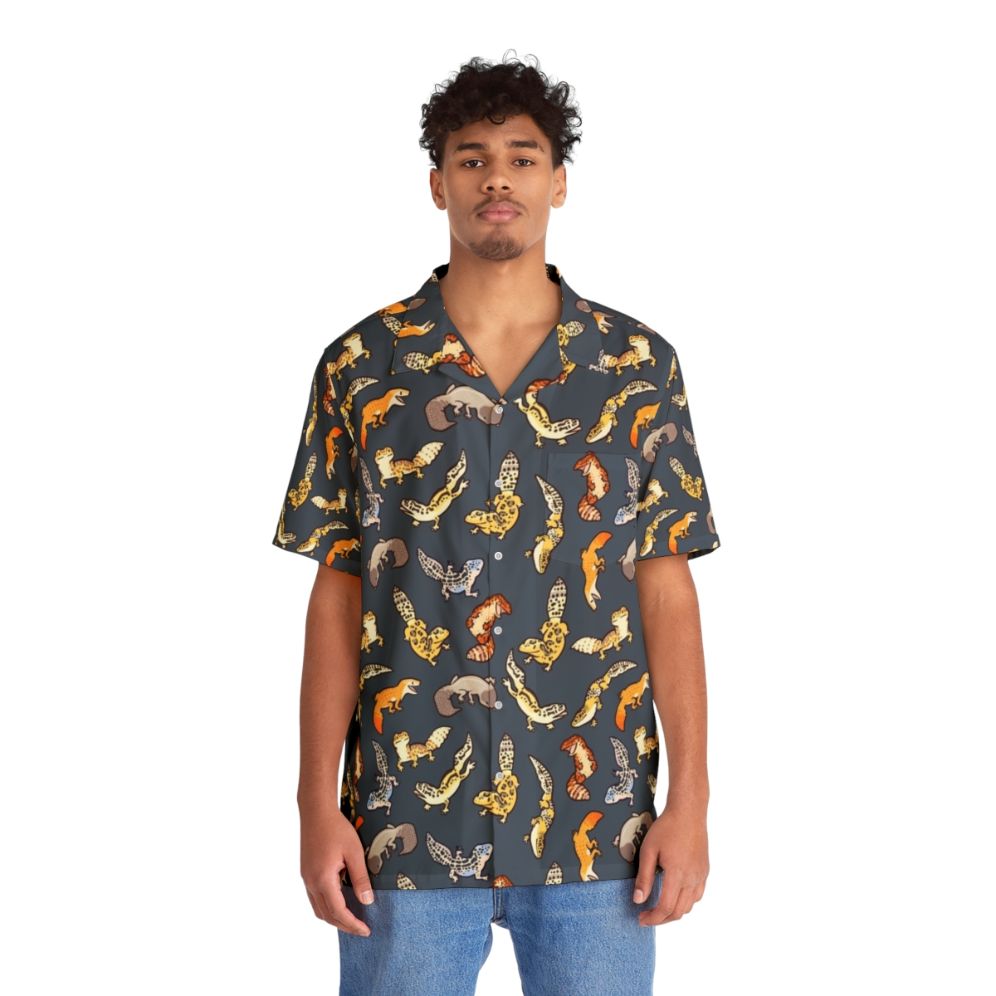 Chub Geckos Hawaiian Shirt in Dark Grey - People Front