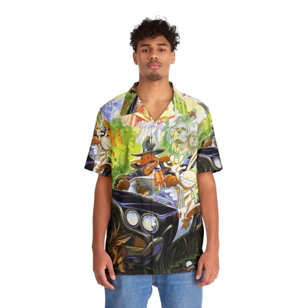 Retro Gamer Hawaiian Shirt with Hit The Road Adventure Design - People Front