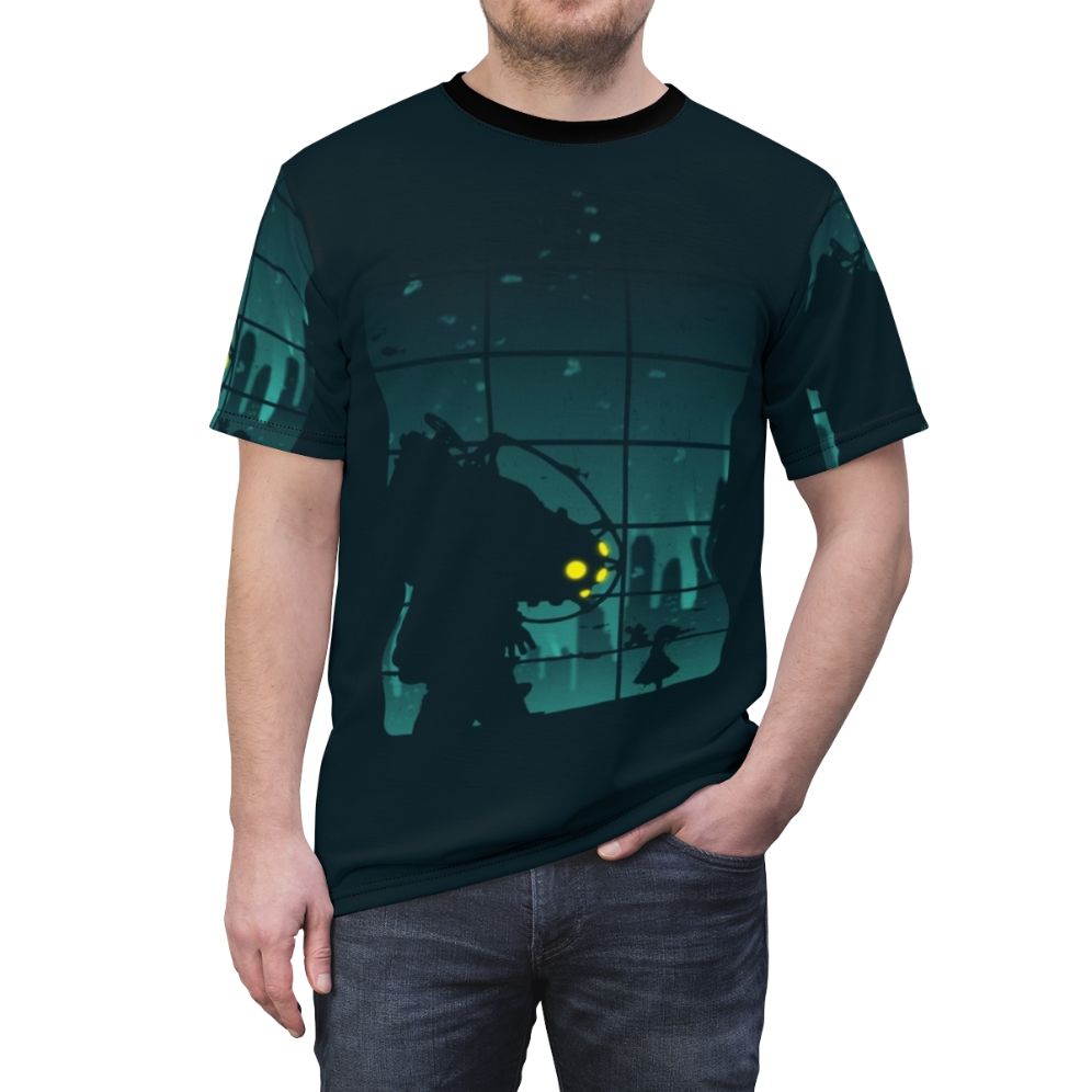 Bioshock-inspired AOP T-shirt featuring the iconic Mr. Bubbles character - men front