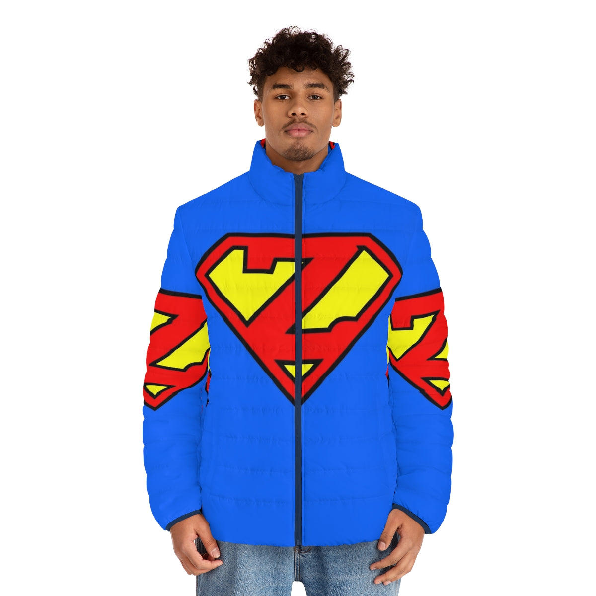 Superhero puffer jacket with letter Z design - men front