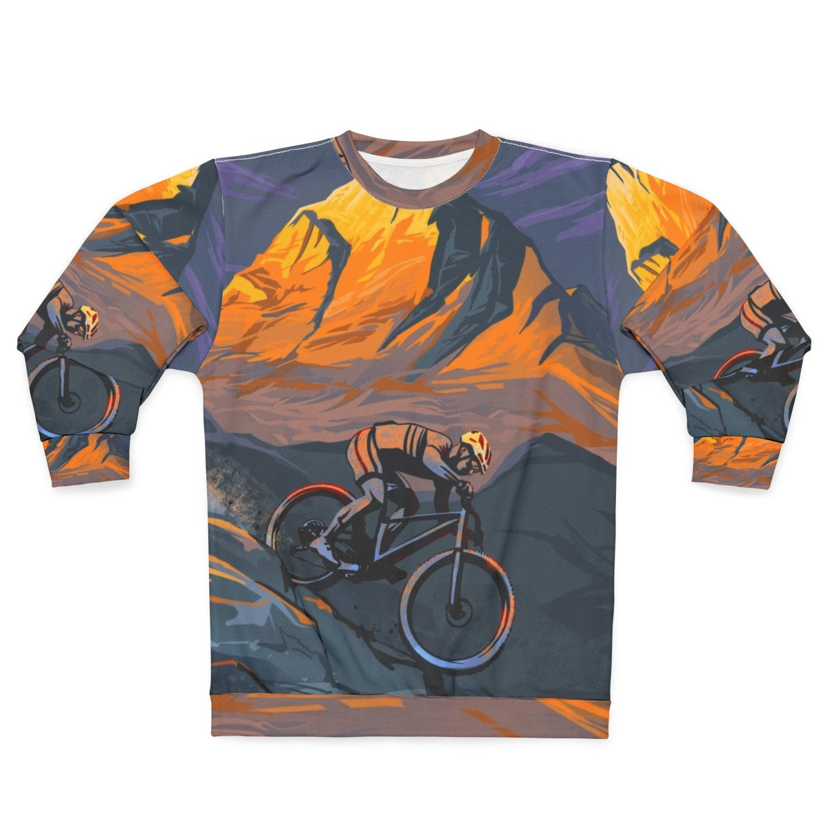 Sunset Peak Mountain Biker Sweatshirt with Cycling Art Design