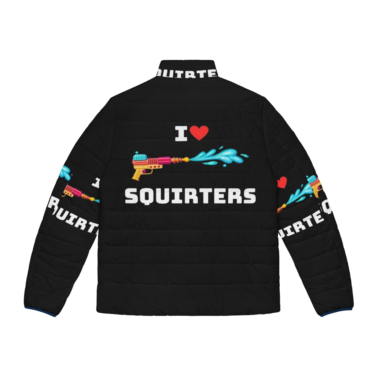 Adorable I Love Squirrels puffer jacket with a playful squirrel design - Back