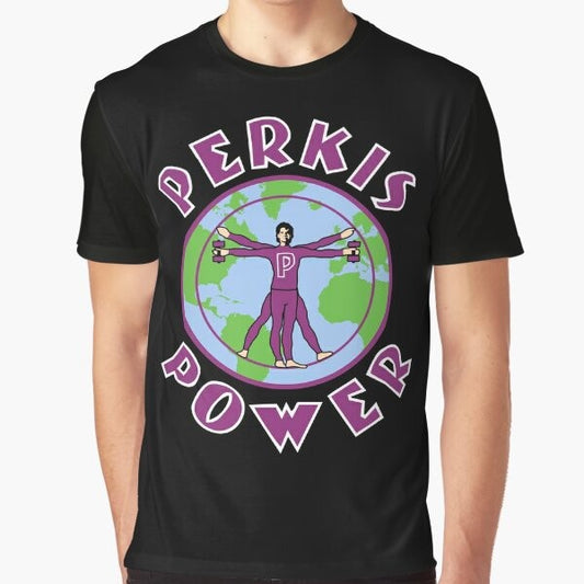 "Perkis Power Graphic T-Shirt featuring the iconic 90s movie character Tony Perkis from Heavyweights"