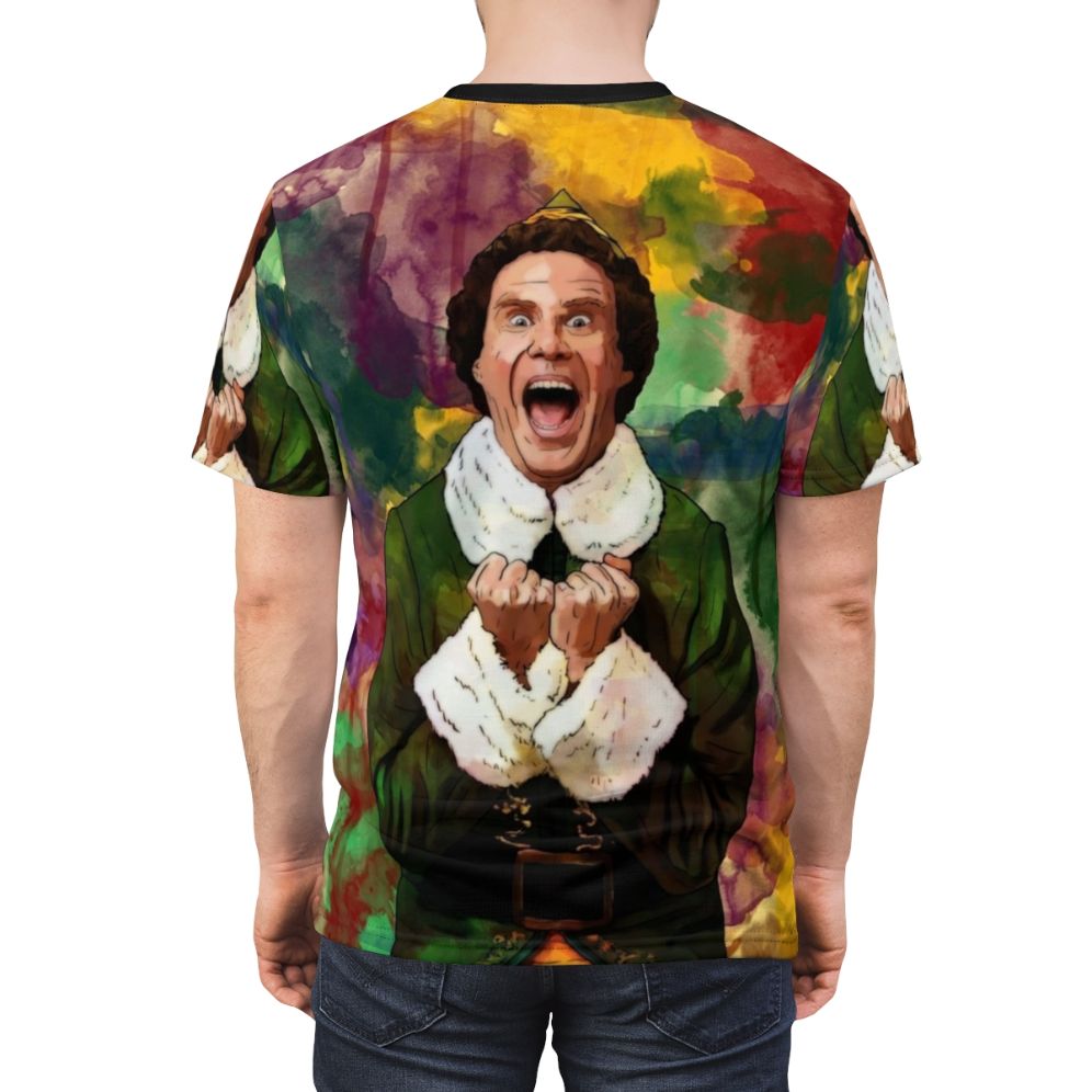 Festive elf-themed t-shirt with various holiday and Christmas references - men back