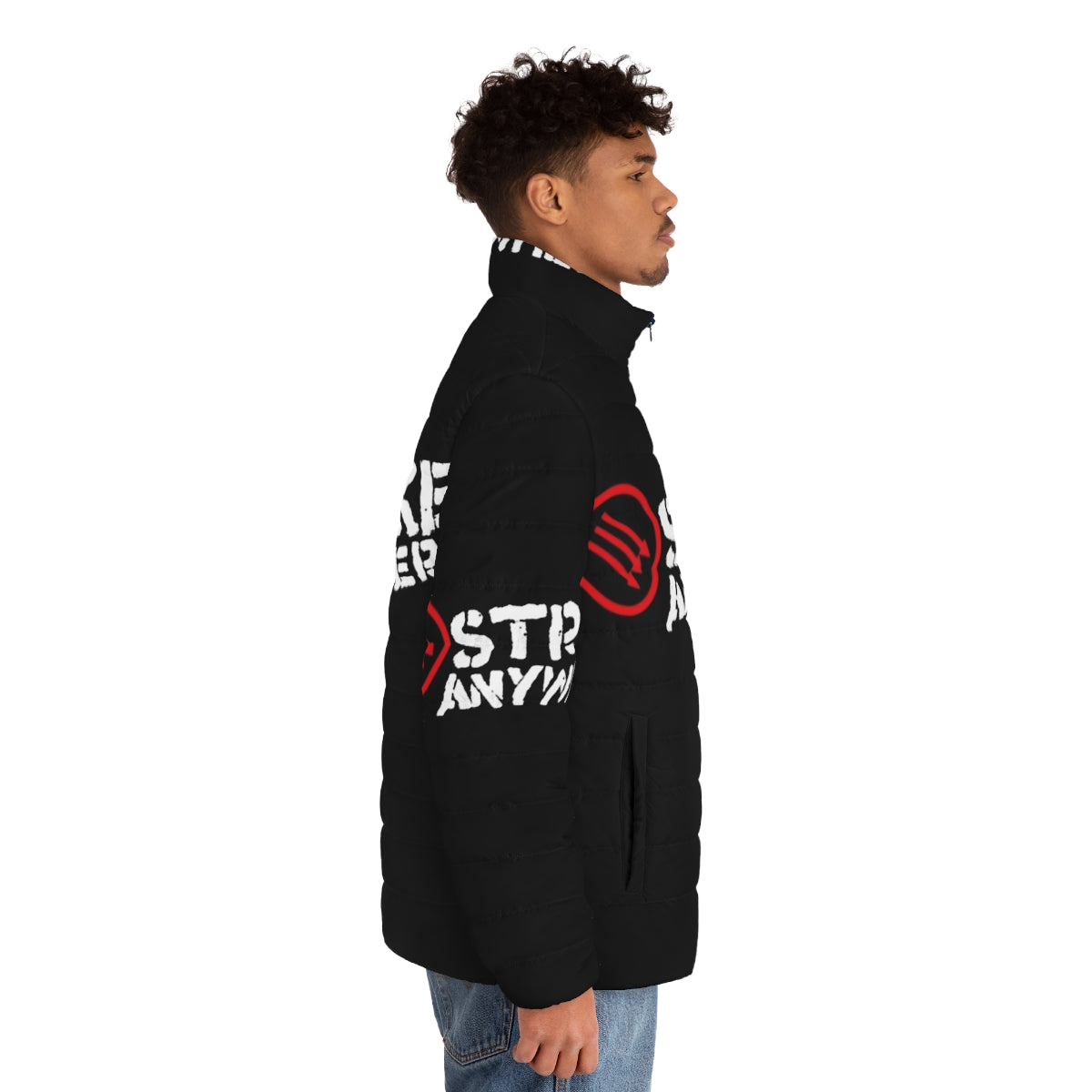 A puffer jacket with a stylish and versatile design, perfect for musicians and fans of various music genres. - men side right