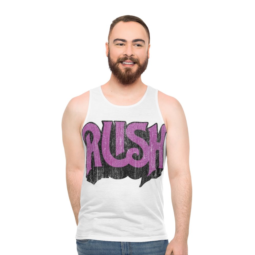 Unisex rush band distressed logo tank top - men