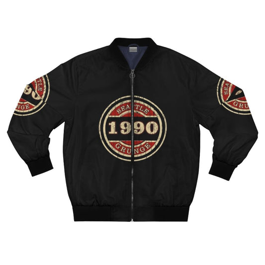 Seattle Grunge Bomber Jacket with Iconic '90s Music Imagery