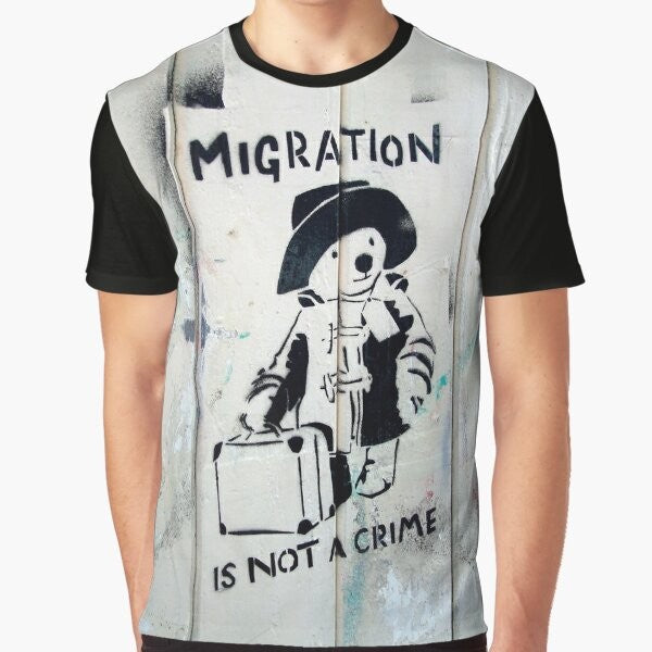 "Migration Is Not A Crime" political graphic t-shirt design