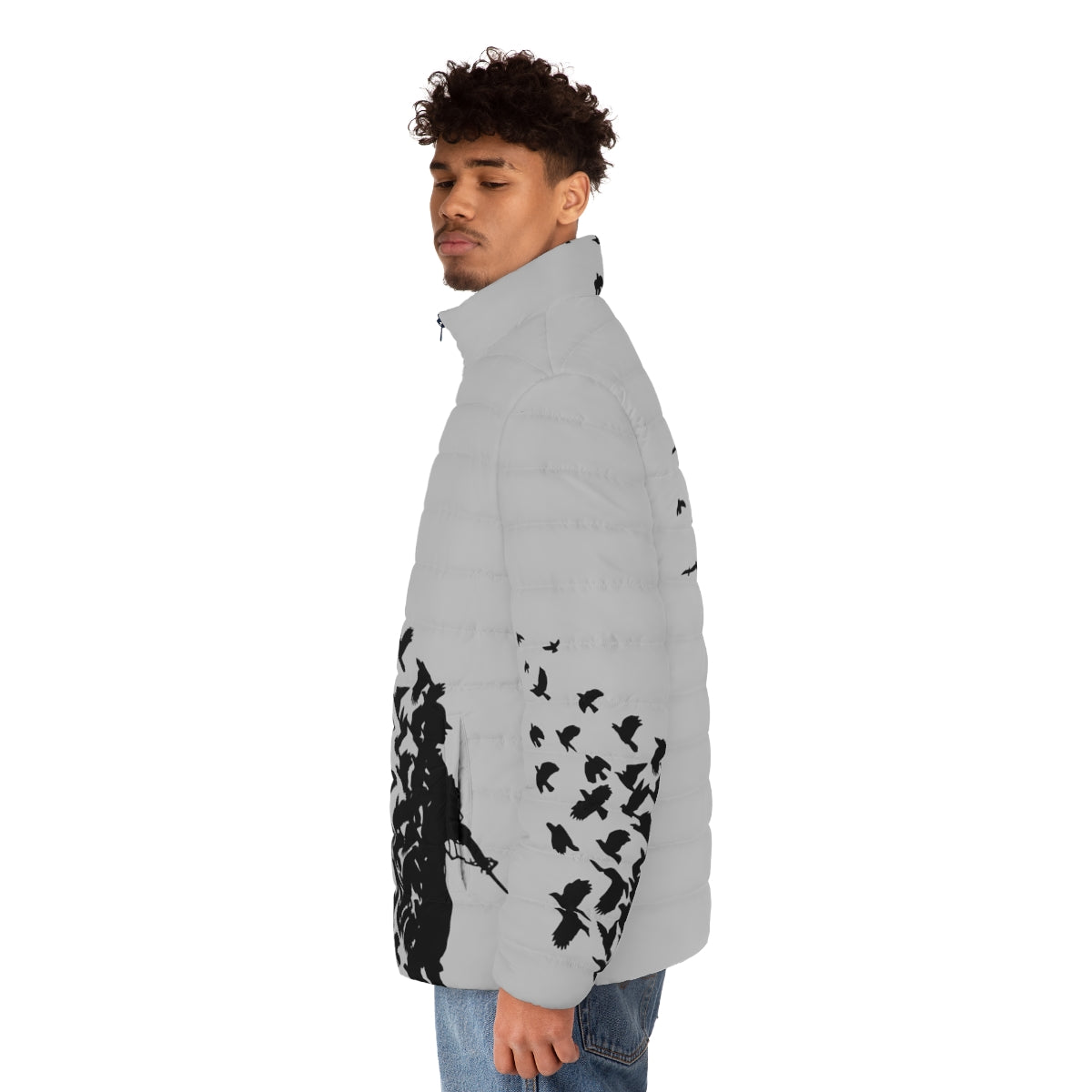 Banksy Birds Puffer Jacket with Graffiti-Inspired Art Design - men side left