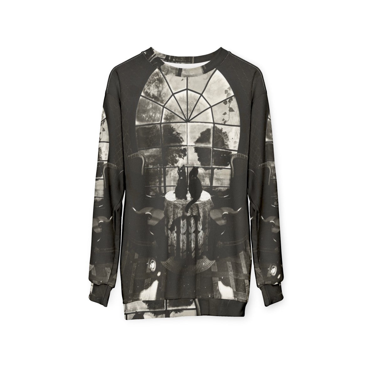 Room Skull Sweatshirt featuring a dark, gothic skull design - hanging