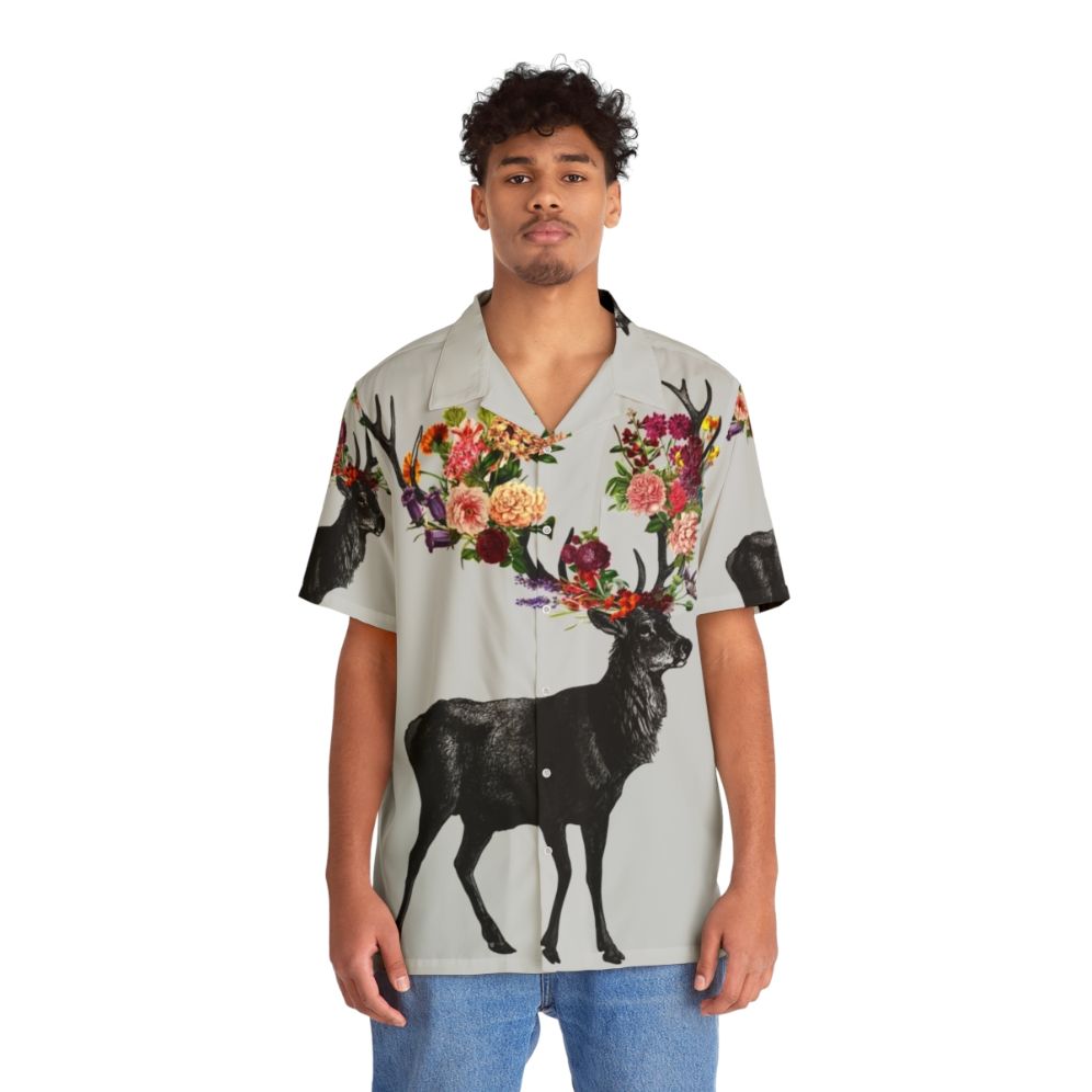 Colorful deer and floral pattern Hawaiian shirt - People Front