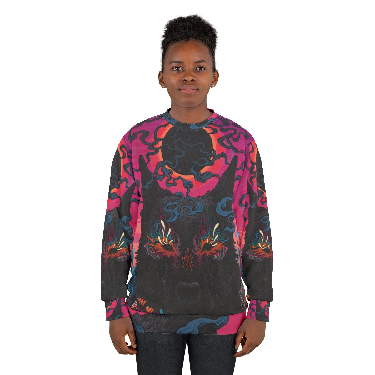 Psychedelic black eyed dog neon sweatshirt - women